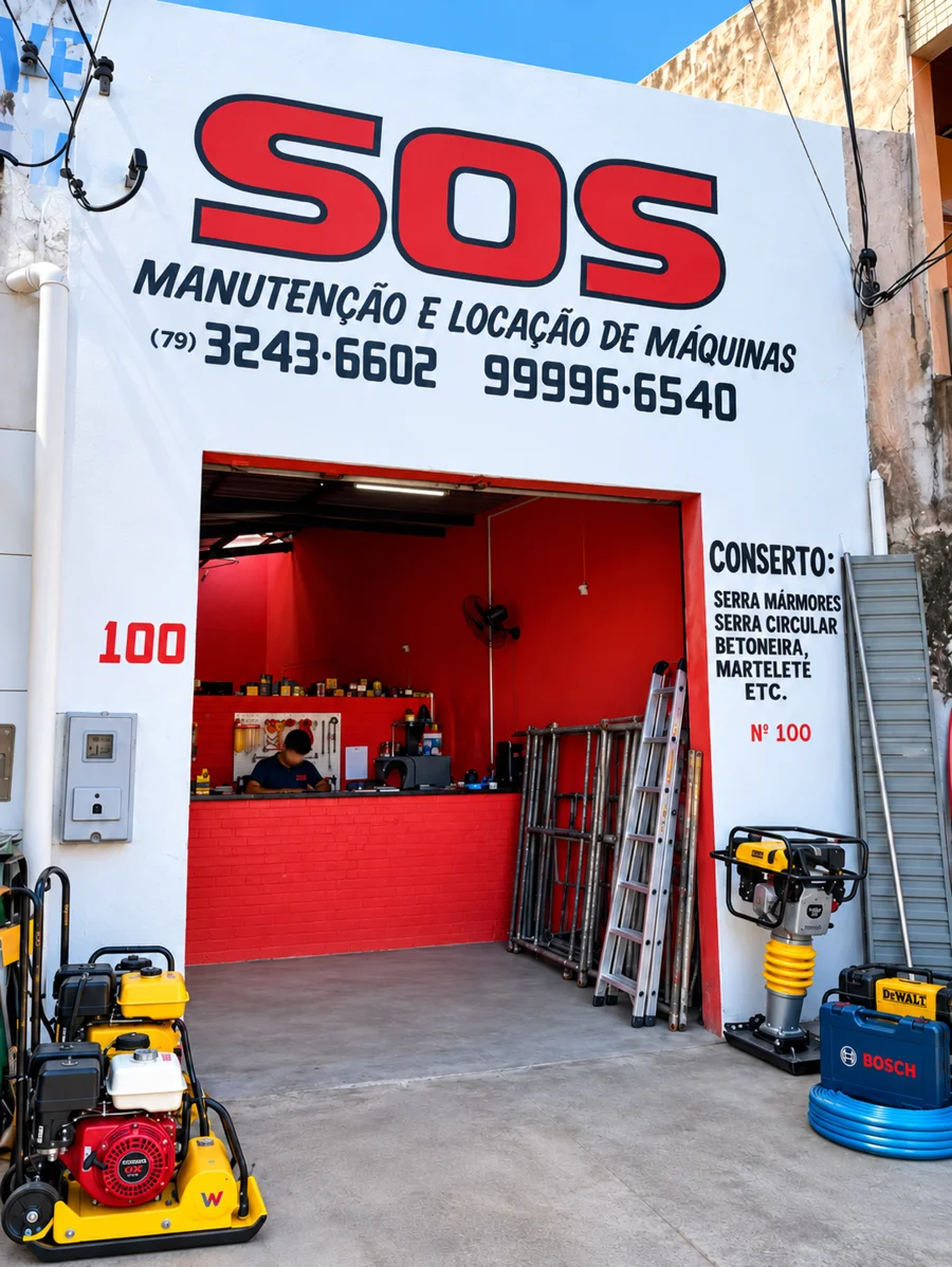 Fachada da SOS Manutenção e Locação de Máquinas no bairro Aeroporto, em Aracaju